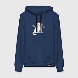 Толстовка-худи хлопковая женская КОТИК АНГЕЛ CAT ANGEL, цвет: тёмно-синий