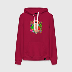 Толстовка-худи хлопковая женская Фрида Кало Мексика Художник Феминист, цвет: маджента