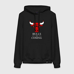 Толстовка-худи хлопковая женская Chicago Bulls are coming Чикаго Буллз, цвет: черный