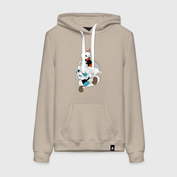 Толстовка-худи хлопковая женская Чашки Cuphead, цвет: миндальный