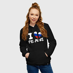 Толстовка-худи хлопковая женская Люблю пельмени, цвет: черный — фото 2