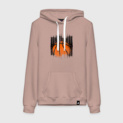 Толстовка-худи хлопковая женская Баскетбольный мяч в разрыве, цвет: пыльно-розовый