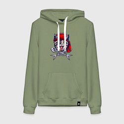 Толстовка-худи хлопковая женская Кот пират и рыбьи кости, цвет: авокадо