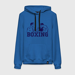 Толстовка-худи хлопковая женская Бокс Boxing is cool, цвет: синий
