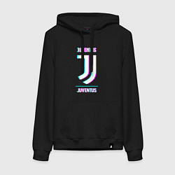 Толстовка-худи хлопковая женская Juventus FC в стиле Glitch, цвет: черный