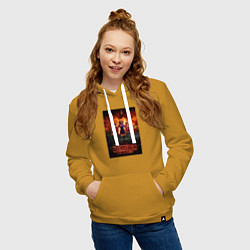 Толстовка-худи хлопковая женская Очень странные дела, персонажи, цвет: горчичный — фото 2