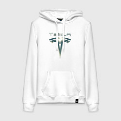 Женская толстовка-худи Tesla Logo Тесла Логотип Карбон
