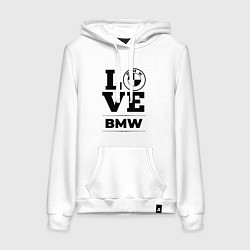Толстовка-худи хлопковая женская BMW love classic, цвет: белый