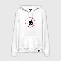 Толстовка-худи хлопковая женская Символ Stray и красная краска вокруг, цвет: белый