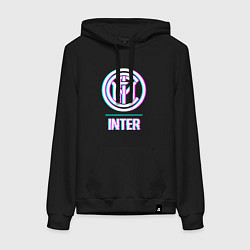 Толстовка-худи хлопковая женская Inter FC в стиле glitch, цвет: черный