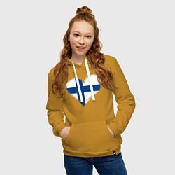 Толстовка-худи хлопковая женская Сердце - Финляндия, цвет: горчичный — фото 2
