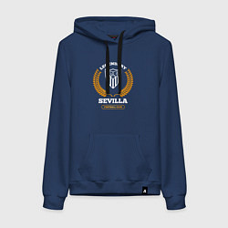 Толстовка-худи хлопковая женская Лого Sevilla и надпись legendary football club, цвет: тёмно-синий