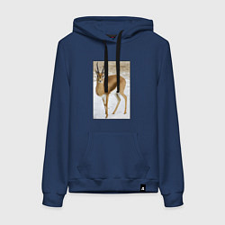 Толстовка-худи хлопковая женская Газель на снегу, цвет: тёмно-синий