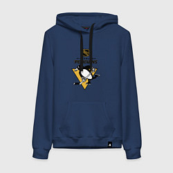 Толстовка-худи хлопковая женская Питтсбург Пингвинз НХЛ логотип, цвет: тёмно-синий