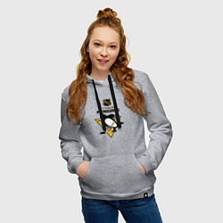 Толстовка-худи хлопковая женская Питтсбург Пингвинз НХЛ логотип, цвет: меланж — фото 2