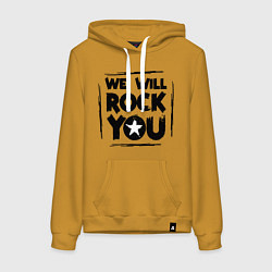 Толстовка-худи хлопковая женская We rock you, цвет: горчичный