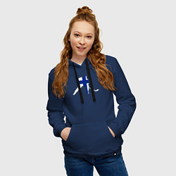 Толстовка-худи хлопковая женская Хоккеист с флагом Финляндии, цвет: тёмно-синий — фото 2