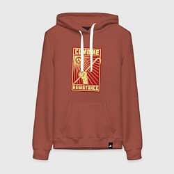 Толстовка-худи хлопковая женская Сопротивление комбайнам, цвет: кирпичный
