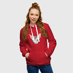 Толстовка-худи хлопковая женская Сфинкс - кот без шерсти, цвет: красный — фото 2