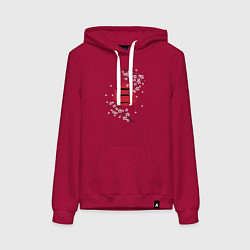 Толстовка-худи хлопковая женская Цветущая сакура и красный круг с японским иероглиф, цвет: маджента