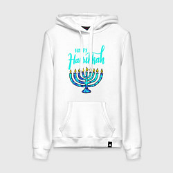 Толстовка-худи хлопковая женская Happy Hanukkah, цвет: белый