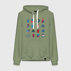 Толстовка-худи хлопковая женская Новогодние символы минимализм, цвет: авокадо
