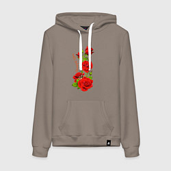 Толстовка-худи хлопковая женская Прекрасная Дина - букет из роз, цвет: утренний латте