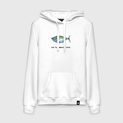 Толстовка-худи хлопковая женская Рыба не думает, цвет: белый