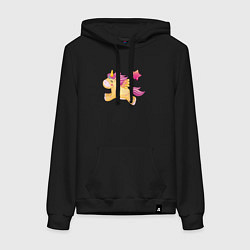 Толстовка-худи хлопковая женская Единорог с шариком в виде сердечка, цвет: черный