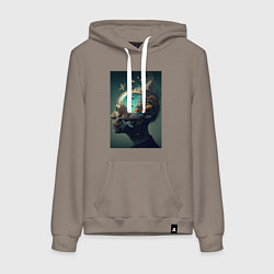 Толстовка-худи хлопковая женская Мысли о море, цвет: утренний латте