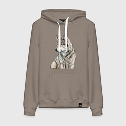 Толстовка-худи хлопковая женская Серая волчица, цвет: утренний латте