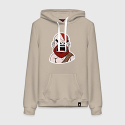 Толстовка-худи хлопковая женская Яростный мультяшный Кратос, цвет: миндальный