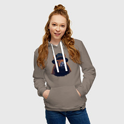 Толстовка-худи хлопковая женская Портрет капибары в шляпе, цвет: утренний латте — фото 2