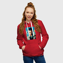 Толстовка-худи хлопковая женская Джонни Депп - суровый взгляд, цвет: красный — фото 2