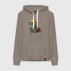 Толстовка-худи хлопковая женская Зомби в очках под землёй, цвет: утренний латте