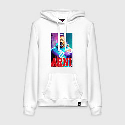 Толстовка-худи хлопковая женская Super Arnold Schwarzenegger - Arni ai pop art, цвет: белый