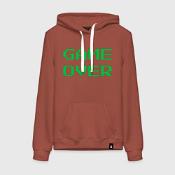 Толстовка-худи хлопковая женская Серо-зеленый game over, цвет: кирпичный