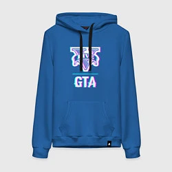 Толстовка-худи хлопковая женская GTA в стиле glitch и баги графики, цвет: синий