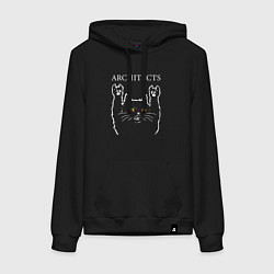 Толстовка-худи хлопковая женская Architects rock cat, цвет: черный