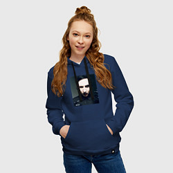 Толстовка-худи хлопковая женская Marilyn Manson фотопортрет, цвет: тёмно-синий — фото 2
