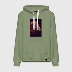 Толстовка-худи хлопковая женская Лошадь во всей красе, цвет: авокадо