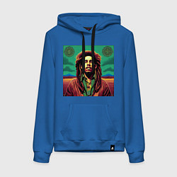 Толстовка-худи хлопковая женская Digital Art Bob Marley in the field, цвет: синий