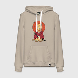 Толстовка-худи хлопковая женская Samurai kimono cat, цвет: миндальный