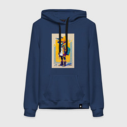 Толстовка-худи хлопковая женская Fox cub - urban style - neural network, цвет: тёмно-синий