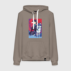 Толстовка-худи хлопковая женская Девочка со своим другом волком - аниме, цвет: утренний латте