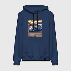 Толстовка-худи хлопковая женская Авто Додж Челленджер, цвет: тёмно-синий