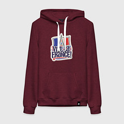 Толстовка-худи хлопковая женская Vive la France, цвет: меланж-бордовый