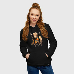 Толстовка-худи хлопковая женская Буйвол в шарфе, цвет: черный — фото 2