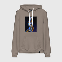 Толстовка-худи хлопковая женская Неоновая девушка-галактика среди звезд, цвет: утренний латте