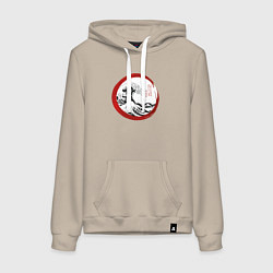 Толстовка-худи хлопковая женская Волна от Канагава, цвет: миндальный